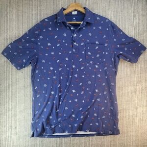 Johnnie-O Hangin' Out Men's Blue Coral Print 3-Button‎ Polo Shirt - Large